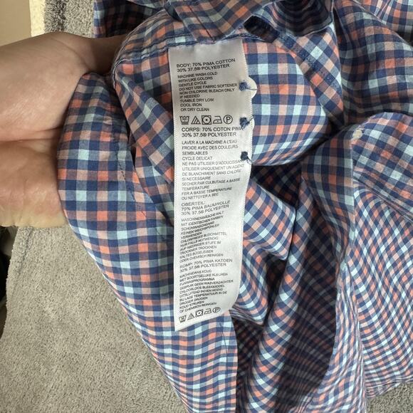 Tommy Bahama Shirt Mens Medium Blue Orange Check IslandZone Button Down Pima - Picture 5 of 7